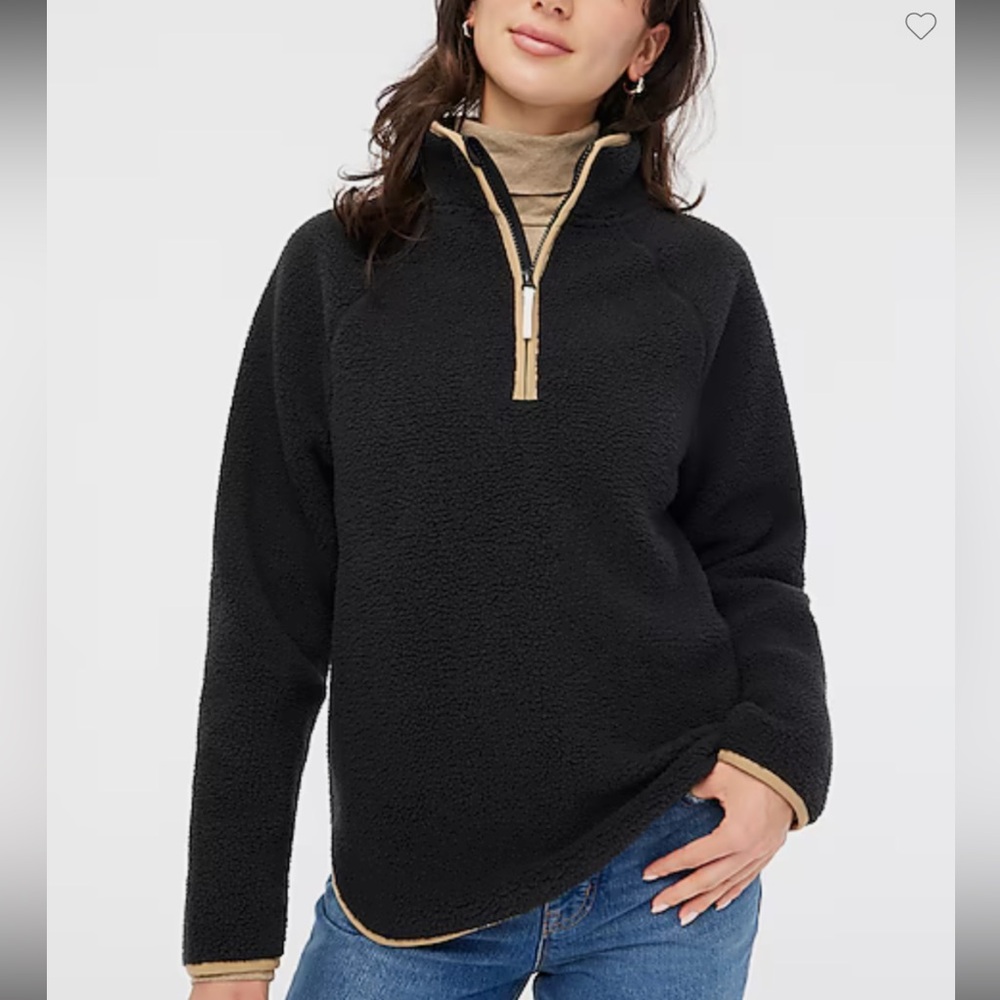 NEW J. Crew Factory Sherpa Half Zip Tunic Pullover in Black Size XXS